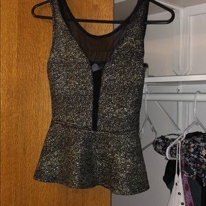 Black/Gold Sparkle fishnet peekaboo top Size-Small